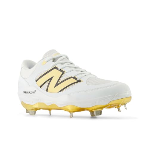 New Balance New Balance Men's Fresh Foam X 3000 V7 Baseball Shoe, White/Metallic Gold/Thunder, 5.5 M