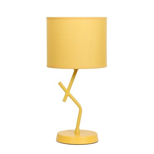 Simple Designs LT1172-YLW 17.13" Metal and Modern Abstract Table Lamp with Drum Fabric Shade, Bedroom, Office, Living Room, Dorm, Side Table, Yellow