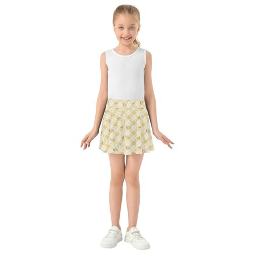 Gingham Girls Athletic Skirts with Shorts Flowy Skort for Little Girl Cheer Skirt with Pockets 4-12Y4