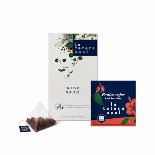 LA TETERA AZUL Infusión de Frutos Rojos ECO, Sin Teína, Hibisco, Manzana y Arándano, Bebida Refrescante y Antioxidante, Ideal Caliente o Fría, 20 Pirámides