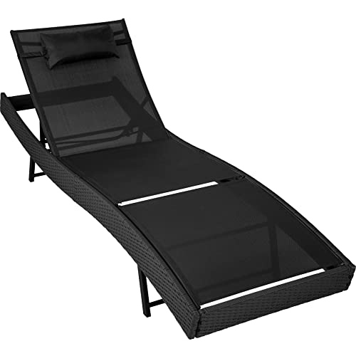TecTake 800315 Chaise Longue Bain de Soleil Meuble de Jardin en Poly Rotin Transat - diverses Couleur (Noir | No. 402057)
