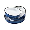 3 Piece Roasting Pans Round Roaster Pan Blue Baking Pans Set 1012614inch Enamel Roasting Pan For OvensRoast Chicken BeefCake PansEasy to Clean High Temperature Resistant Bake Ware Gift