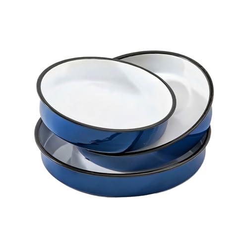 3 Piece Roasting Pans Round Roaster Pan Blue Baking Pans Set 1012614inch Enamel Roasting Pan For OvensRoast Chicken BeefCake PansEasy to Clean High Temperature Resistant Bake Ware Gift