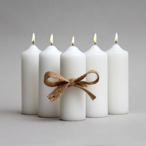 5 White Pillar Candles 18 Hour - Set of 5 Decorative Small Candles Size. 1 1/2 x 5. 18 Hours