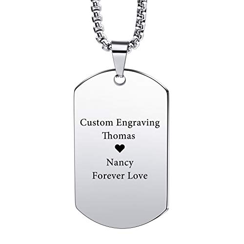 VIBOOS Personalized Dog Tag Pendant Necklace for Men Women Boys Girls Engraving Name/Date/Text Stainless Steel Custom Pendant with Adjustable Chain Gifts Valentine's Day Jewelry
