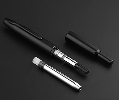 Image of erofa Majohn A1 Press Fountain Pen with Box, Retractable Extra Fine Nib Metal Matte Black Ink Pen with Converter for Writing