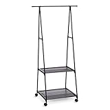 TIENDA EURASIA – Perchero de Pie de Metal - Estructura Resistente y 2 Estantes de Tela, Estilo Moderno, Perchero Burro Ropa con 2 Baldas Negro, Tamaño 85 x 45 x 157 cm