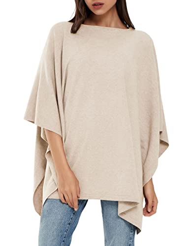 Image of PULI Women's Pullover Poncho Sweater Oversized Loose Fit Soft Shawl Layering Tops for Office Travel Daily Wear,Fall Winter