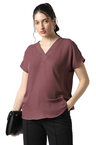 Image of Van Heusen Women's Polyester Regular Fit Half Sleeve V Neck Formal Top