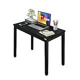 Need Small Laptop Desk for Small Space Computer Table (Black Walnut Color Desktop & Black Steel Fram