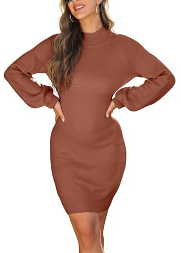 Image of GRECERELLE 2026 Womens Fall Winter Mock Neck Mini Pullover Sweater Dress | Long Sleeve Ribbed Knit Bodycon Fit for Parties Date Holidays Daily(XS-2XL)