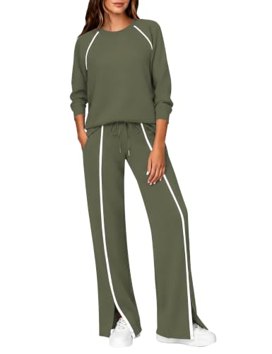 LOMON Women's 2 Piece Lounge Set Travel Airport Outfits Wide Leg Sweatsuit