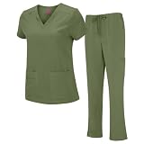 Natural Uniforms Women's Cool Stretch V-Neck Top and Cargo Pant Set (Olive, X-Large)