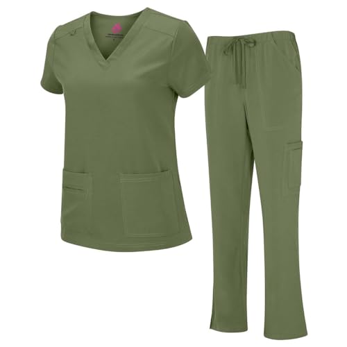 Natural Uniforms Women's Cool Stretch V-Neck Top and Cargo Pant Set (Olive, Small-Petite) by Natural Uniforms - Used condition - US$24.12