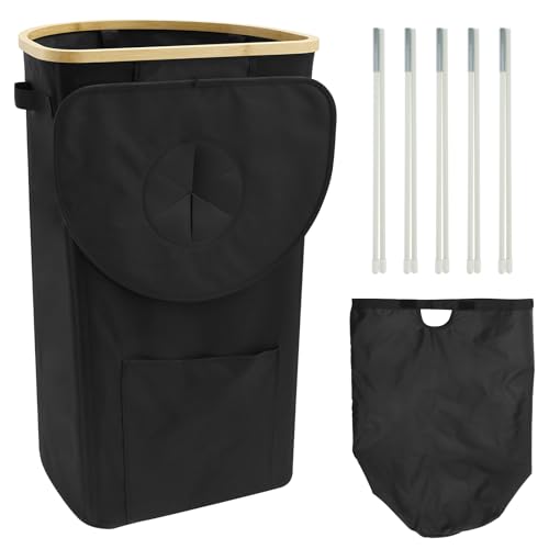 RVEFOT Recycling Bin for Kitchen 100L, Large Capacity Bottle Recycling Basket with Lid Removable Inner Bags Foldable Jar Recycle Container Basket for Kitchens Indoor(Black)