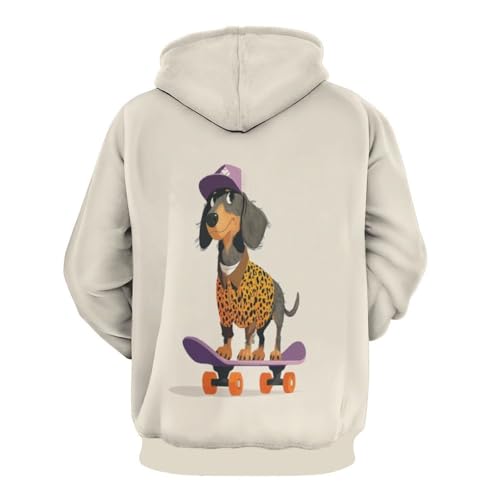 Sweat à capuche teckel imprimé léopard pull beige harajuku décontracté - 3