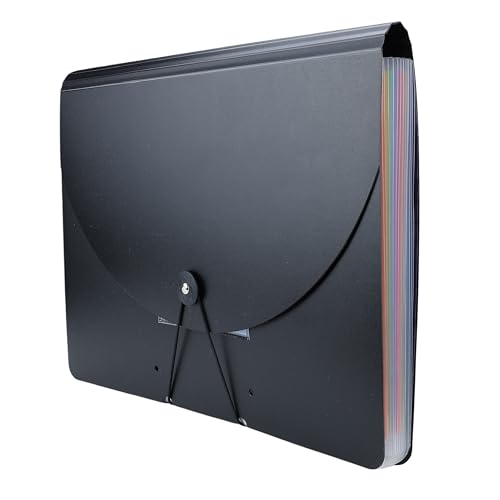 Image of SPS A4 Expanding File Folder - 13 Pockets | Black | Durable & Waterproof | Snap Button Closure | Fits A4 & Letter Size | Portable Accordion Document Organizer