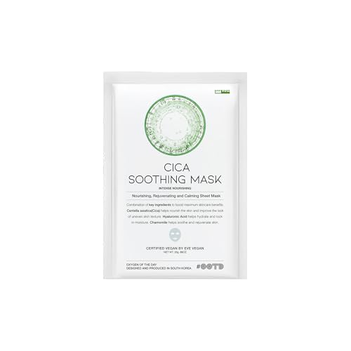 #OOTD Cica Calming Mask for Face Sensitive Irritated Skin, Soothing, Moisturizing, Korean Anti Aging Face Mask, Eve Vegan, Chamomile, Hyaluronic Acid 10EA