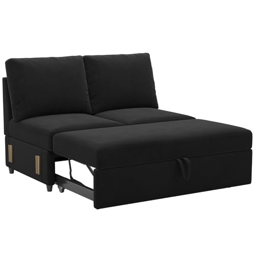 Belffin Velvet Pull Out Bed for Modular Sectional Sofa, Pull Out Couch Module for Sectional Sleeper Sofa Bed, Black Put Out Bed Black