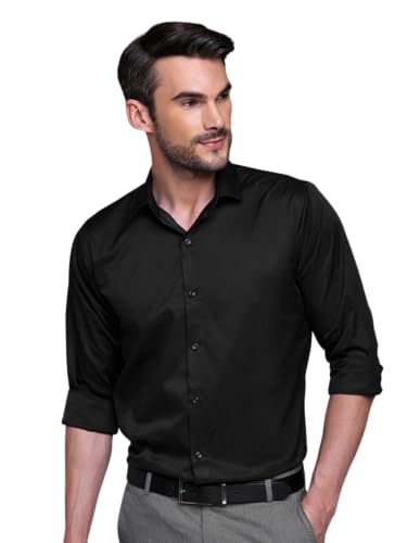 Image of IndoPrimo Men's Satin Shirt with Spread Collar Neck Line Solid Pattern Full Sleeves Regular Fit Western Style and Standard Length