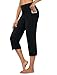 DLOODA Capri Pants for Women High Waist Cropped Yoga Pants Straight Leg Athletic Workout Leggings with Pockets Black 1L