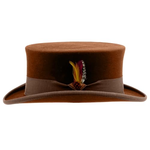 EINCORN Old-fashioned Top Hat Western Short-Brimmed Hat for Women Man Casual Wear Western Fedoras Man Women Unisex Wear Brown