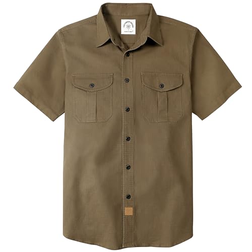 Dubinik Hemd Herren Kurzarm Stretch Regular Fit Freizeit Arbeitshemd Baumwolle Button Down Dunkelkhaki L