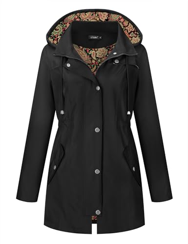 LOMON Women Waterproof Outdoor Hiking Raincoat Women Lined Rain Jacket Lightweight Hooded Jackets Trench Coats