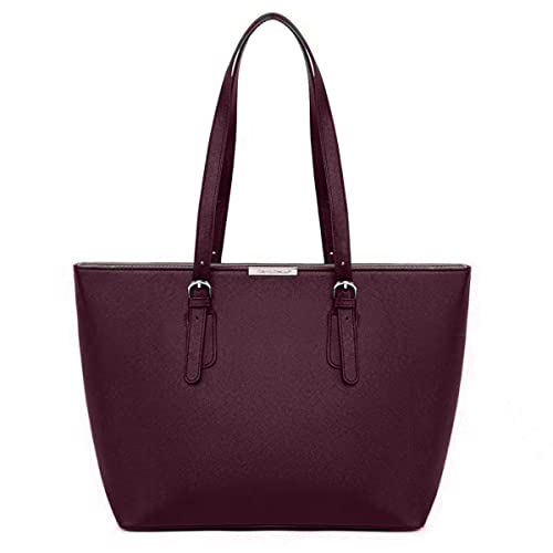 David Jones - Sac à Main Shopping Femme Grand Format - Sac Cours Lycée Fille - Cabas Fourre-Tout Porté Epaule Cuir PU Anse Longue - Shopper Grande Capacité A4 - Sac Etudiante Travail - Rouge Bordeaux