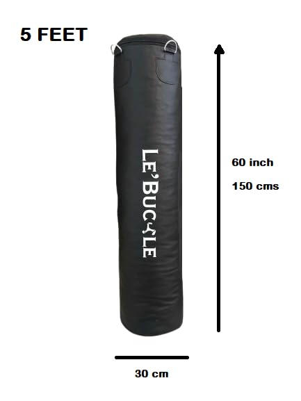 Image of Heavy Duty Punching Bag | PU Leather Heavy Boxing Bag | Black | Rust Free Hanging Chain for Boxing Training, Punching, Kickboxing, MMA etc. (Unfilled, 5 ft)