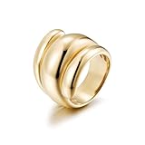CIUNOFOR Chunky Statement Rings for Women, 14K Gold Plated Stainless Steel Dome Ring, Wide Band Retro Dome Jewelry Gift, Non-Tarnish Adjustable Fashion Ring, Size 9