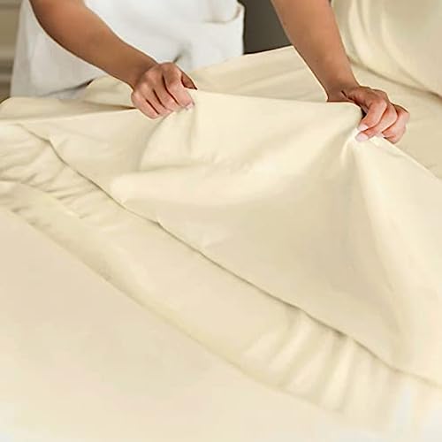 Image of Flat BedSheet with 2 Pillow Covers 600 TC 100% Egyptian Cotton Bedsheet Comfortable & Durable Hotel Quality Sheet (King 102x108, Ivory)