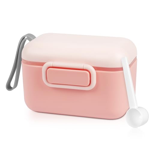 Aolso Dispensador Leche en Polvo,400 ml Recipiente Para Leche,Hermético Portátil Caja de Leche en Polvo,Lata de Leche en Polvo Recipiente para Alimentación de Viaje con Cuchara, Rosa