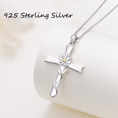 925 Sterling Silver CZ Cross Necklaces Abalone Shell Flower Pendant Sunflower/Daisy/Crown/Hummingbird Animals Necklace Adjustable Chain Jewelry Present Birthday Chrismas Valentine For Women3