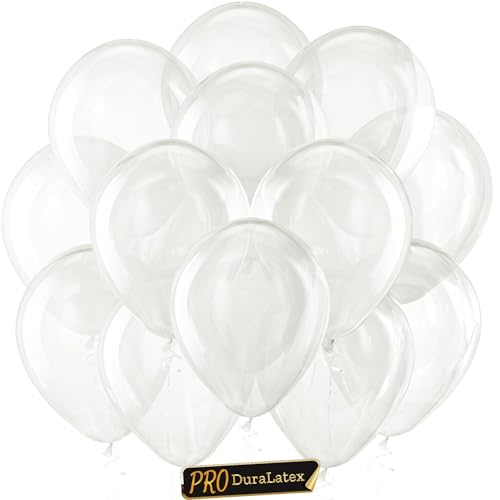 Image of Bezente Pro Duralatex Clear Extra-Thick Balloons 100 Pack 12 inch | Transparent Balloons for Long-Lasting Professional Party Decorations, Large Wedding Bridal Shower Birthday Bubble Party