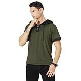 Hoodie Herren Sport Komfortabel Atmungsaktiv Freizeithemden Einzigartig Kordelzug Design Einfarbig Shirt Jugend Temperament Mode Kurzarm A-Army Green S