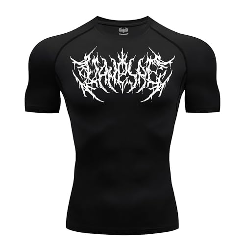 FitKairosis Diaphthora Black Compression Shirt for Men Gym Fitness Workout Performance Athletic Wear Gym Clothes Shirts