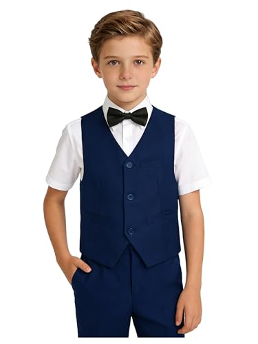 Image of YuanLu Boys Suit Homecoming Dresses for Kids Ring Bearer Outfit Suits Tuxedo Formal Vest and Pants Suit Set
