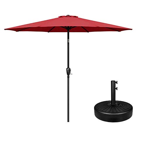 Simple Deluxe LGBRLA9REDBASER 9ft Market Table Patio Umbrella with Button Tilt, 8 Sturdy Ribs, 20