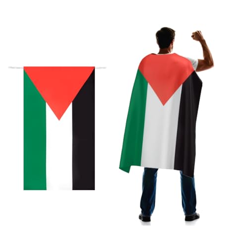 Palestine Flag Cape 3x5 FT for Independence Day Holiday Costumes Celebrati 150D Premium Polyester Palestinian National Patriotic Flags Costume Cloak.