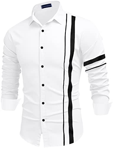 Image of Zombom Men Cotton Polyester Blend Regular Fit Striped Full Sleeve Casual Shirt