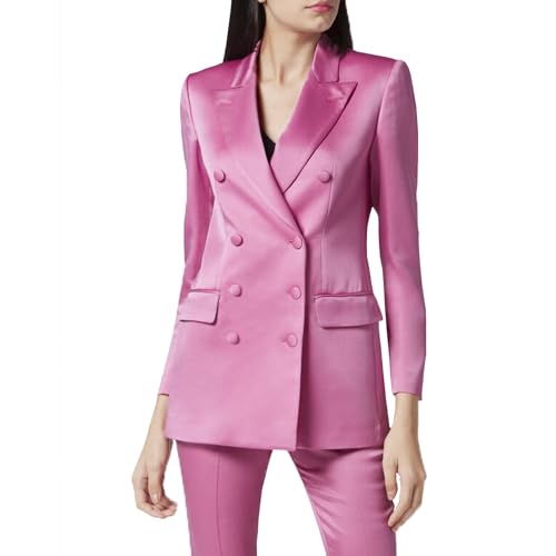 TIANMEI Womens Satin Tuxedo 2 Piece Casual Dressy Outfits Double Breasted Suits for Women Luxury Jacket Pant Womens' Suit Set2