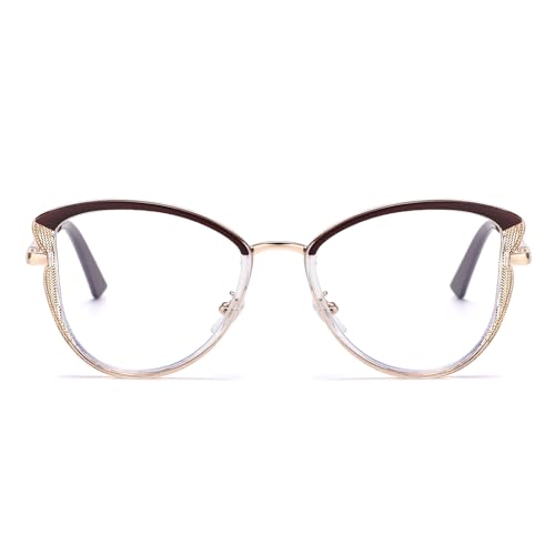 Image of LJCZKA Blue Light Blocking Glasses for Women Cat Eye Computer Gaming Eyeglasses Cateye Metal Frame Anti Eyestrain Clear Lens