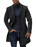 PASLTER Mens Trench Coat Slim Fit Notched Collar Fall Winter Single Breasted Pea Coat Warm Soft Over