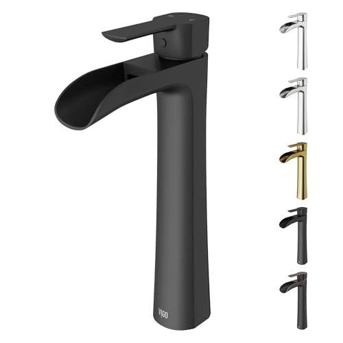 Product Image of the VIGO Niko Waterfall Single-Handle Single-Hole Mount Vessel Bathroom Sink Faucet, 11-Inch, Matte Black, Modern Design, Solid Brass, 1.2 GPM WaterSense & Ceramic Disc Valve - VG03024MB