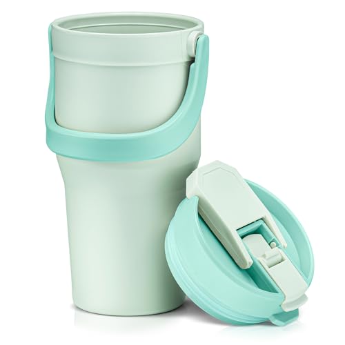 Reusable Plastic Coffee Travel Mug with Handle – Leak-Proof Lid, Microwave & Dishwasher Safe - 24 oz - Green (Teal)