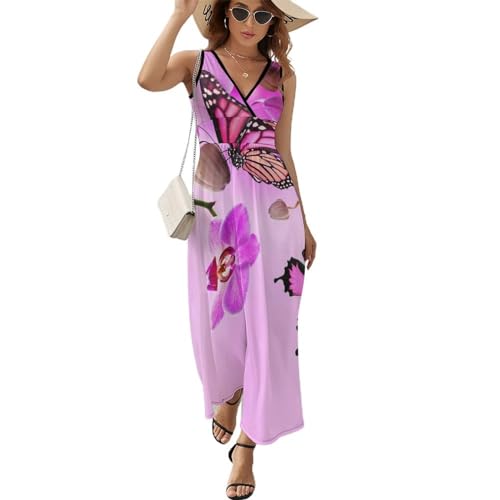 Robe maxi col V fleurs et papillons pour célébrer la liberté des vacances d'été