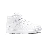 PUMA Unisex-Child Rebound Layup Hook and Loop Sneaker, White Black-Gray Violet, 1 M US Little Kid