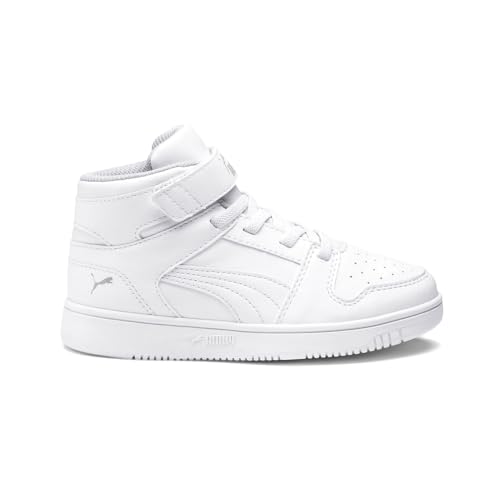 Image of PUMA Unisex-Child Rebound Layup Hook and Loop Sneaker, White Black-Gray Violet, 13 M US Little Kid