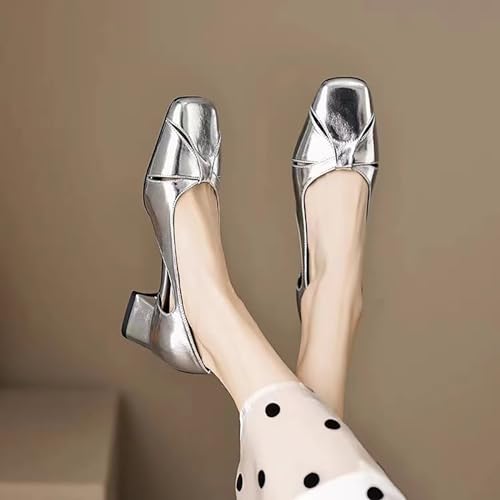 Women's Hollow Thick Heel Square Toe Pumps,Comfortable Slip On Patent Low Block Heel Shoes Outdoor Classic Dress Wedding Office Party Shoes2